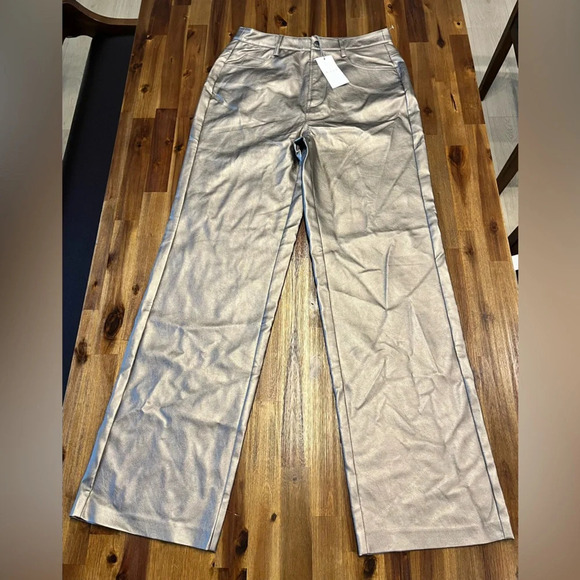 Wayf Luxury Metallic Bronze High Rise Vegan Leather Pants Size Medium - Picture 2 of 10